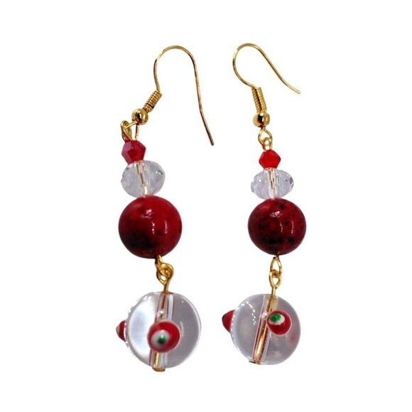 Lampwork earrings red clear goldtone - Picture 1 of 3